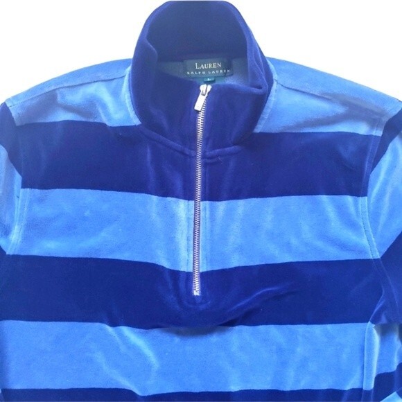 LAUREN RL Super Soft PullOver Blue Striped Hoodie - Picture 5 of 12